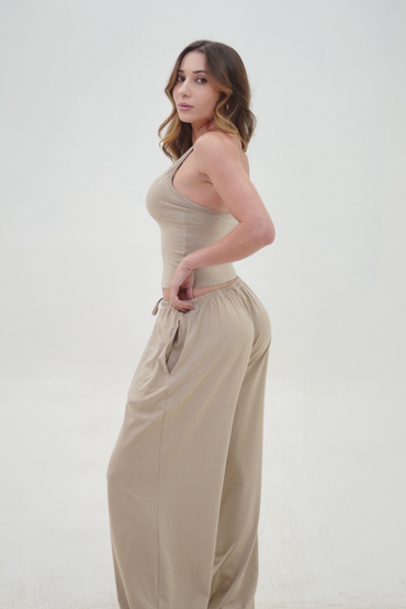 Soft Drape Flare Pants | Nude