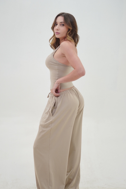Soft Drape Flare Pants | Nude