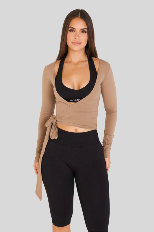 Aura Wrap Top — Mocha